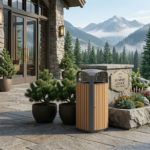 ⁦سلة نفايات خارجية بشرائح خشب WPC مع هيكل ستانلس ستيل⁩ - الصورة ⁦3⁩