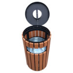 Outdoor WPC Wood Slat Trash Bin with Stainless Steel Ashtray – 41L - Image 3