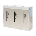 حاوية فرز نفايات ستانلس ستيل بثلاثة أقسام (ورق – بلاستيك – علب)