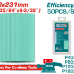 TOTAL Sanding Sheet Set 90×231mm – 50 Pcs Multi-Grit Sandpaper for Wood, Metal & Walls (TAC0902311)