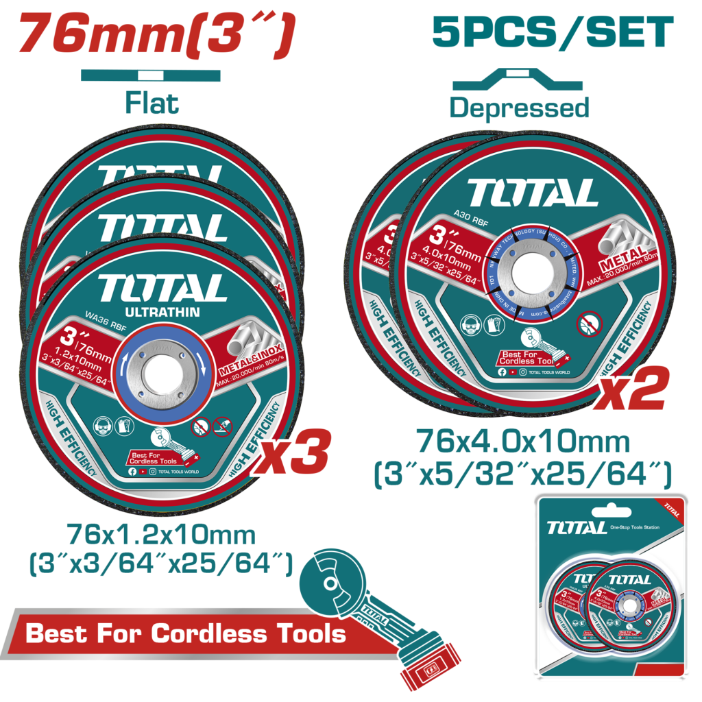 TOTAL 5 Pcs Abrasive Metal Cutting & Grinding Disc Set 76mm | 3" (TAC303768)