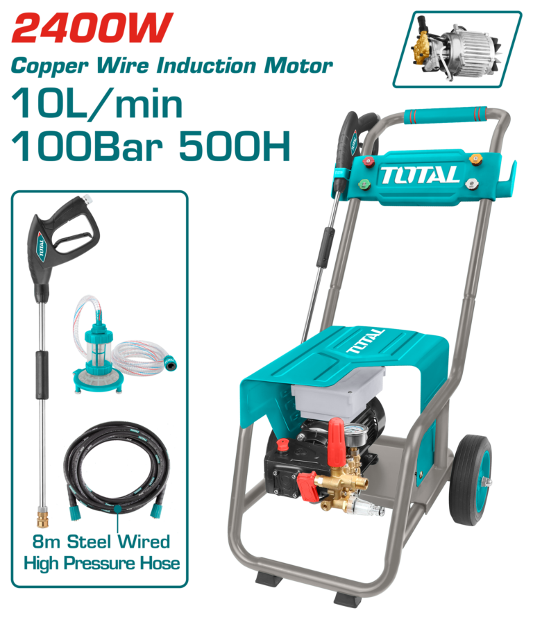 TOTAL High Pressure Washer for Commercial Use 2400W – 100 Bar Heavy Duty Cleaner (TGT11176)