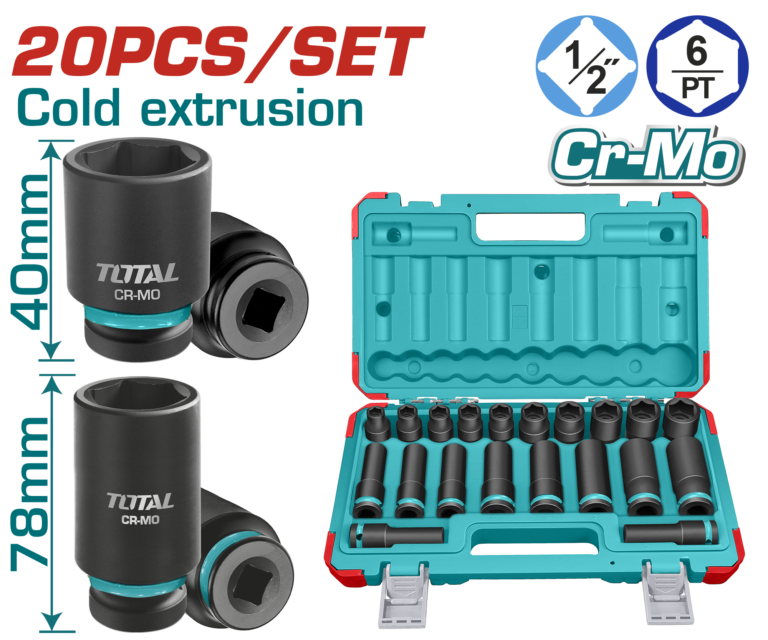 طقم بوكس صدمات 1/2 إنش – 20 قطعة مع بوكس عميق من توتال (THKISD12203L)