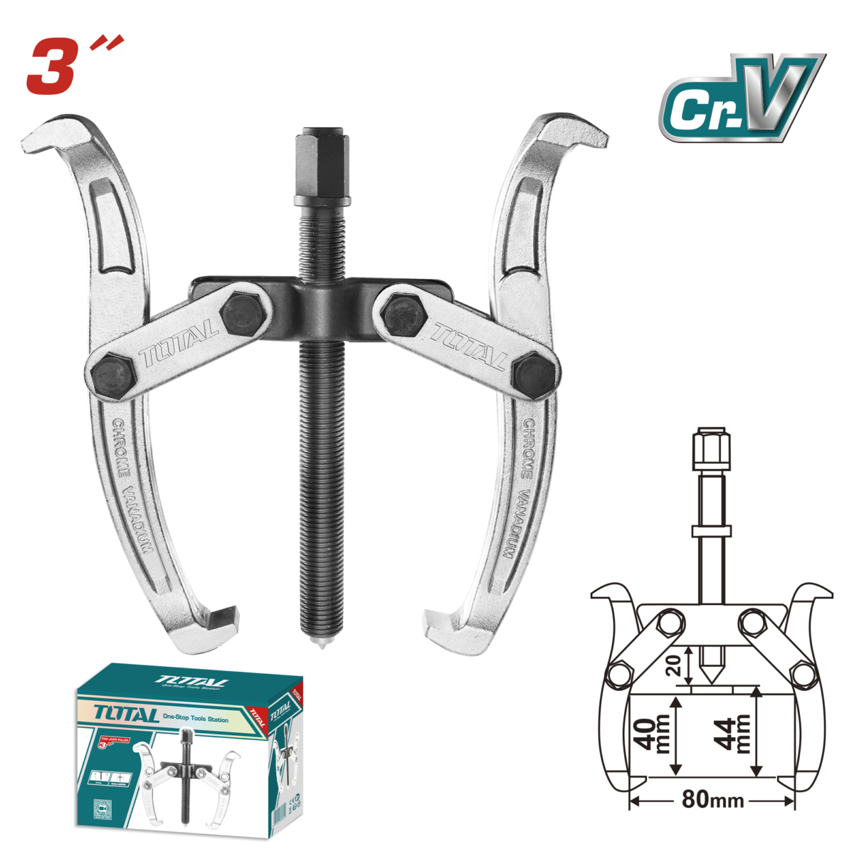TOTAL Two Jaws Puller 3″ – Heavy Duty Gear & Bearing Puller 2000KG (THTGP236)