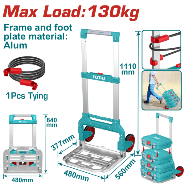 عرباية نقل قابلة للطي 130 كغ – ألمنيوم من توتال (THWB61201)