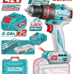 درل شحن بدون فحمات 42 فولت – عزم 69 نيوتن متر مع بطاريتين وملحقات من توتال (TIDLI426982)