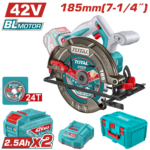 منشار سكل دائري شحن بدون فحمات 42 فولت – شفرة 185 ملم| 7.25 إنش من توتال (TSLI4218512)