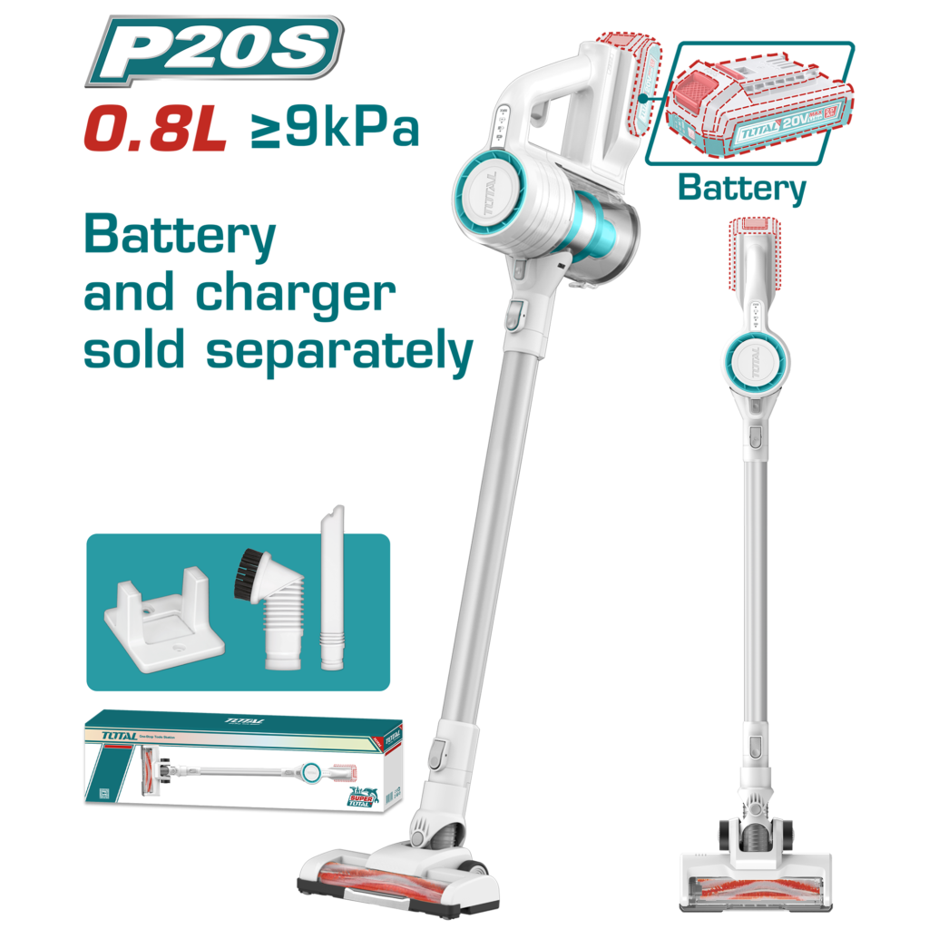 TOTAL Cordless Vacuum Cleaner 20V – 120W Cyclone Vacuum with HEPA Filter - Battery & Charger Sold Separately (TVLI20061)