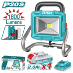 TOTAL Cordless Portable Lamp 20V – 20W LED Work Light with 2.0Ah Battery & Charger (TWLI20258)