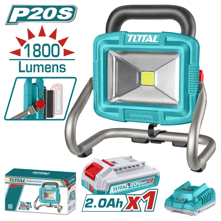 كشاف شحن محمول 20 فولت – LED قدرة 20 واط مع بطارية 2 أمبير و شاحن من توتال (TWLI20258)