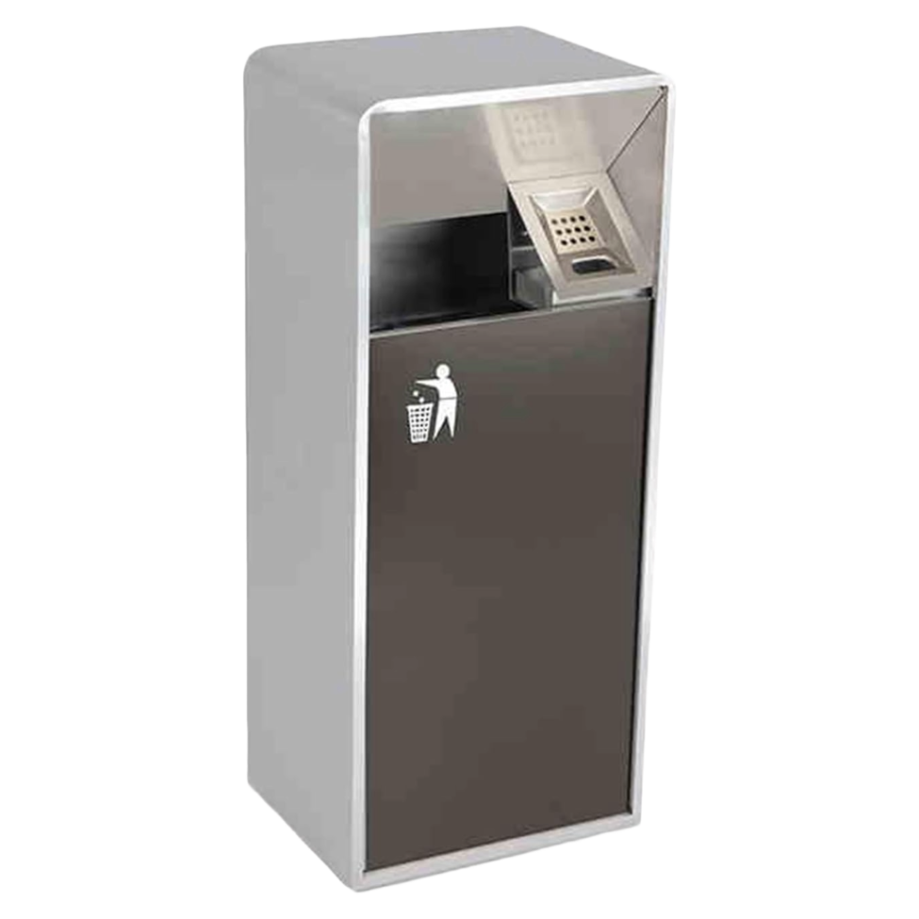 Stainless Steel Trash Bin with Side Ashtray – 304 Stainless Steel Waste Bin