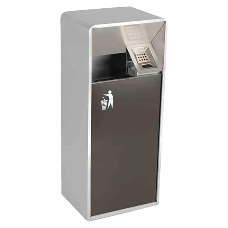 Stainless Steel Trash Bin with Side Ashtray – 304 Stainless Steel Waste Bin