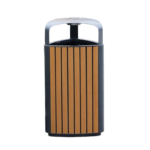 سلة نفايات خارجية بشرائح خشب WPC مع هيكل ستانلس ستيل