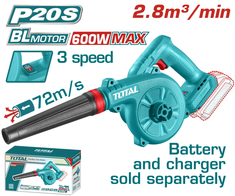 TOTAL 20V Cordless Blower Brushless – 72m/s Air Speed with 3 Speed Control - Battery & charger sold separately (TABLI2068)