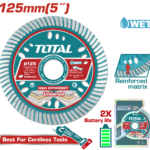 أسطوانة قص ألماس رفيع 125 ملم | 5 إنش – سماكة 1.6 ملم للرخام والباطون من توتال (TAC061251)