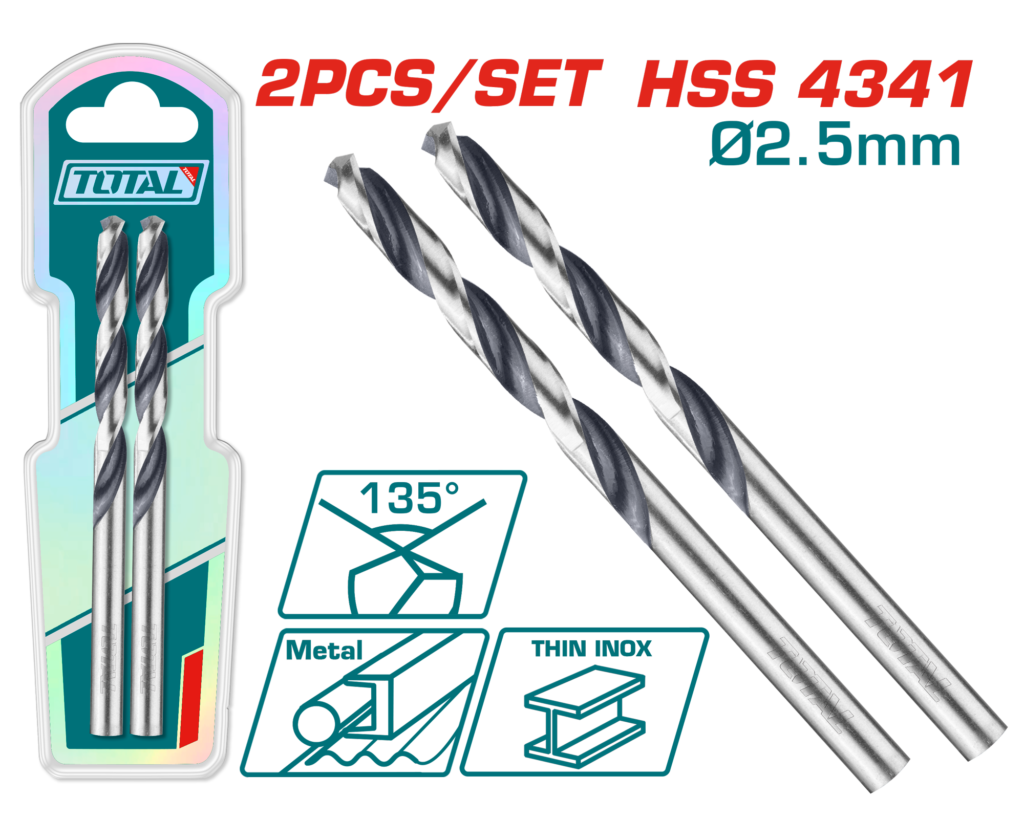 قطعتين ريش درل حديد HSS مقاس 2.5 ملم – زاوية 135° من توتال (TAC1200254)