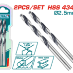 قطعتين ريش درل حديد HSS مقاس 2.5 ملم – زاوية 135° من توتال (TAC1200254)