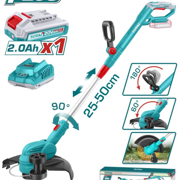 ماكينة قص حواف العشب شحن 20 فولت 300 ملم – سرعة 8200 دورة مع بطارية من توتال (TGTLI203285)