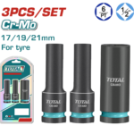 طقم بوكس طويل 1/2 إنش 3 قطع – 17 و19 و21 ملم من توتال (THKISD12042L)