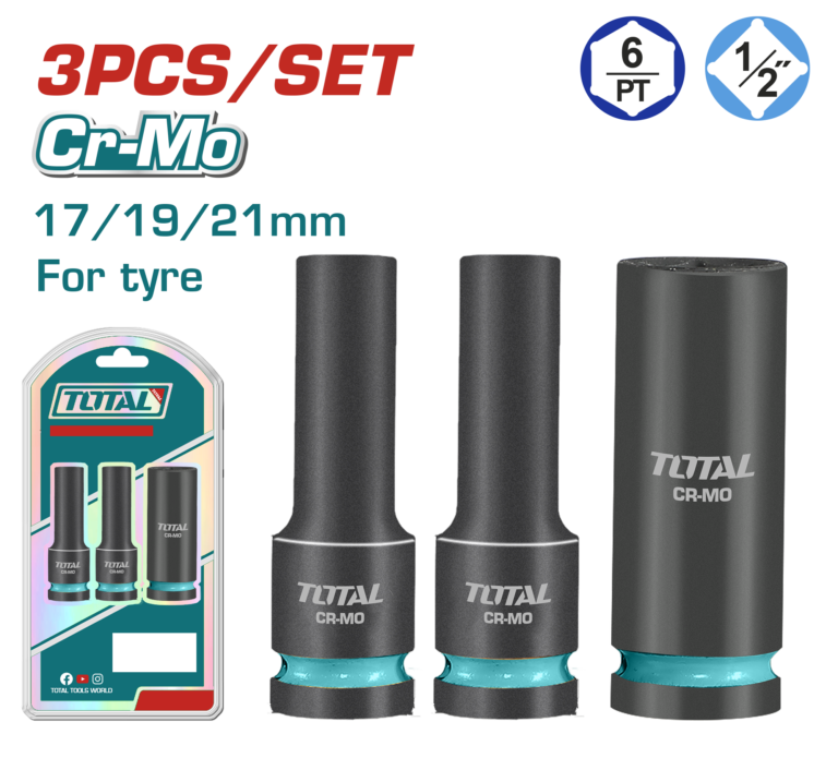 طقم بوكس طويل 1/2 إنش 3 قطع – 17 و19 و21 ملم من توتال (THKISD12042L)