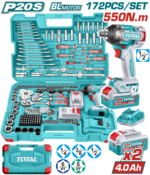 TOTAL 20V Cordless Impact Wrench 1/2" 550Nm – 172 Pcs Complete Tools Set with Batteries (THKTHP41728)