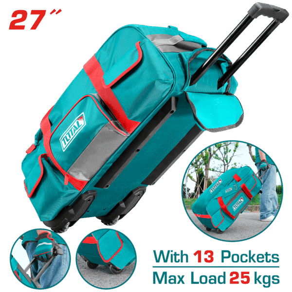 TOTAL 27" Wheeled Tool Bag with Telescopic Handle – Heavy Duty 1680D Polyester Tool Storage (THRRTB2712)