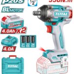 درل بوكس شحن 20 فولت بدون فحمات مقاس 1/2 إنش – عزم 550 نيوتن مع بطاريتين وطقم بوكس من توتال (TIWLI2055)