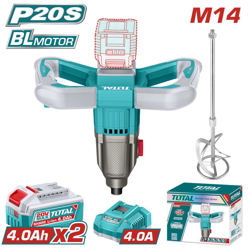 خلاط مواد شحن 20 فولت – 14M سرعتين مع تحكم بالسرعة وبطاريتين من توتال (TMXLI20162)