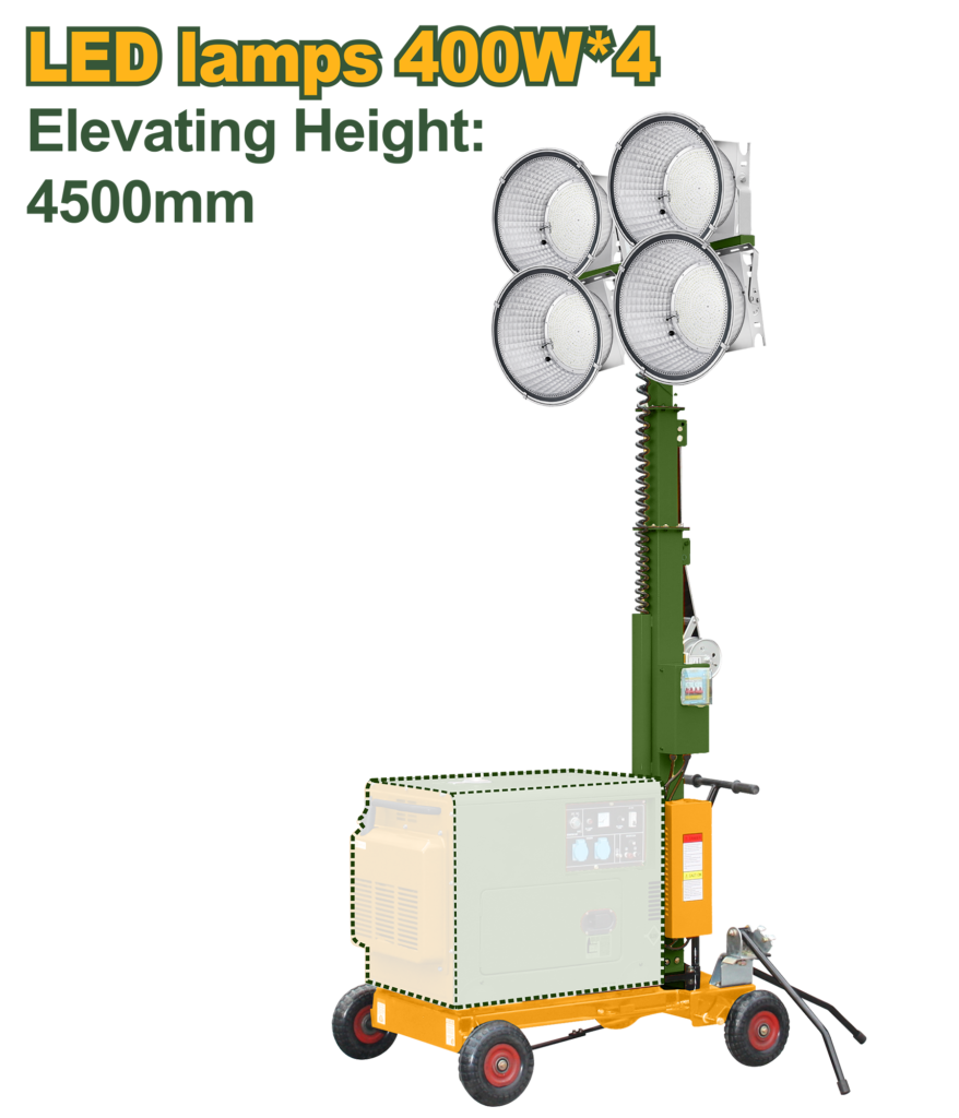 JADEVER LED Light Tower 400W – Portable Manual Winch Lighting Tower (JDMLT2Q40)