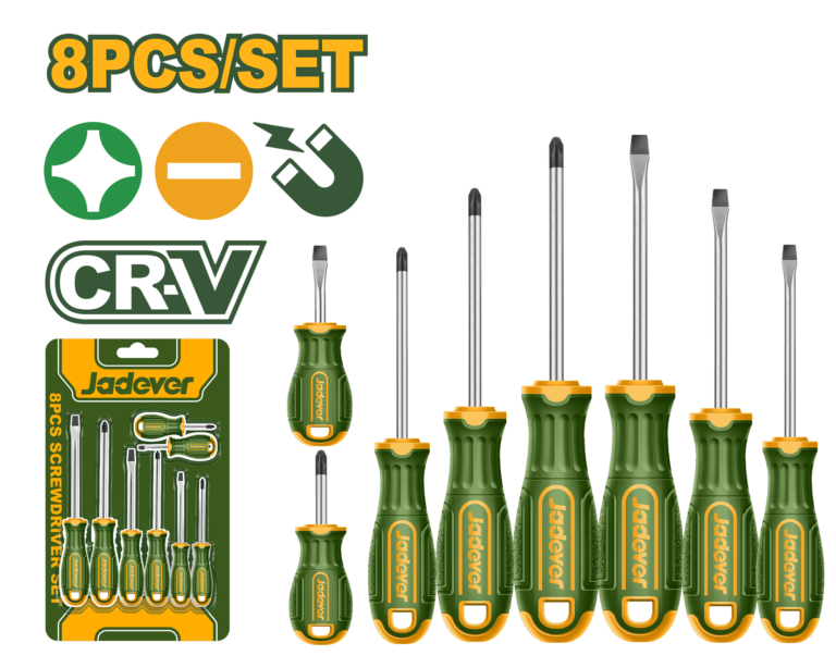 JADEVER 8 Pcs Screwdriver Set – CR-V Round Shank Screwdrivers (JDSS1408)