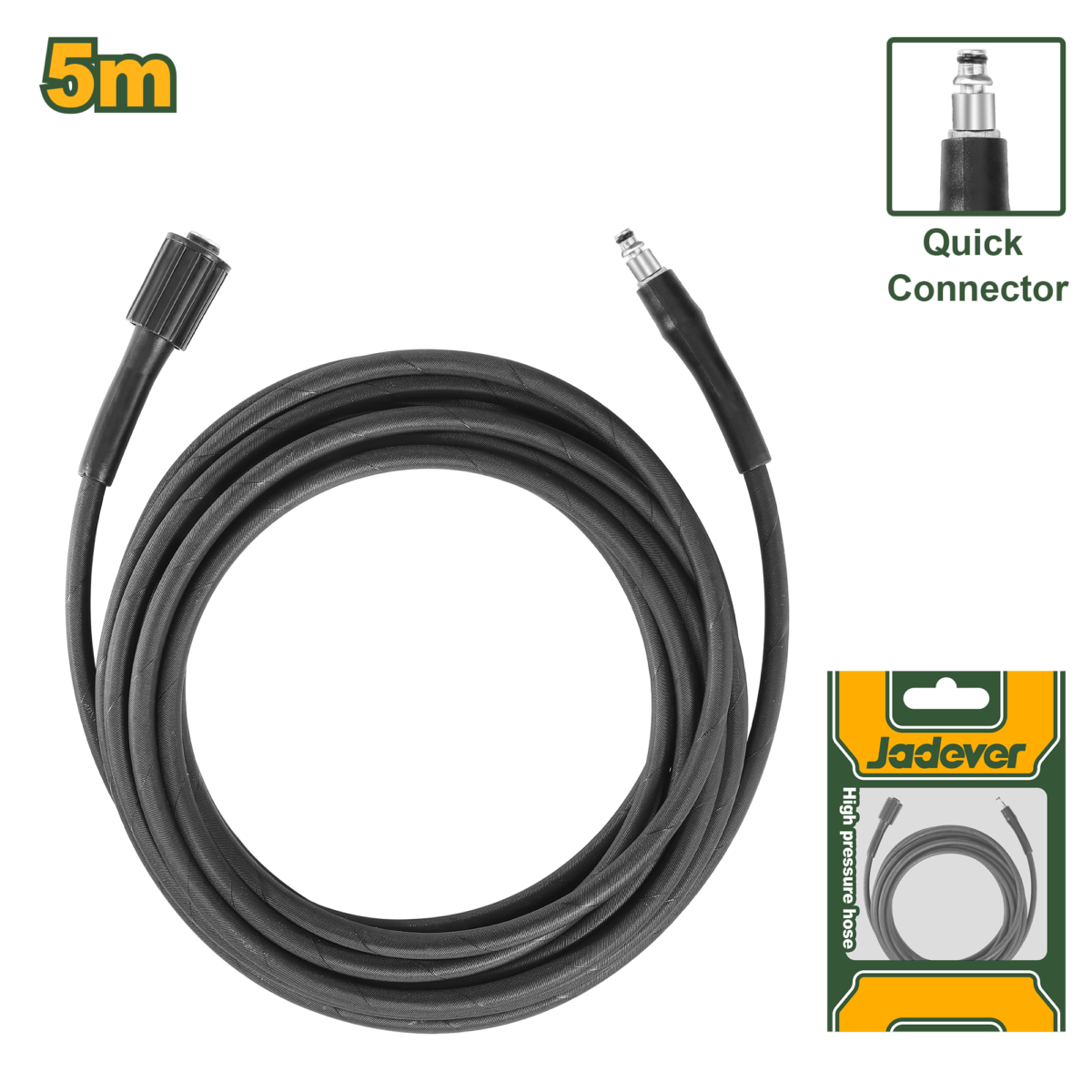 JADEVER High Pressure Hose 5M with Quick Connector – PVC Pressure Washer Hose (JDXN3915)