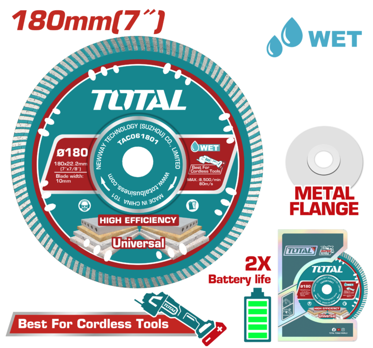 TOTAL Ultrathin Diamond Cutting Disc 180mm | 7" – 2.2mm Blade for Marble & Concrete (TAC061801)