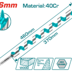 TOTAL Auger Drill Bit 16mm × 460mm – Hex Shank Wood Drill Bit 40Cr (TAC3516)