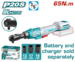 TOTAL 20V Cordless Drive Ratchet 65Nm – 3/8" Cordless Ratchet Wrench (TDRLI206521)