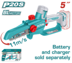 TOTAL Cordless Pruner Saw 20V – Brushless Mini Chain Saw 5" (TGSLI2056)