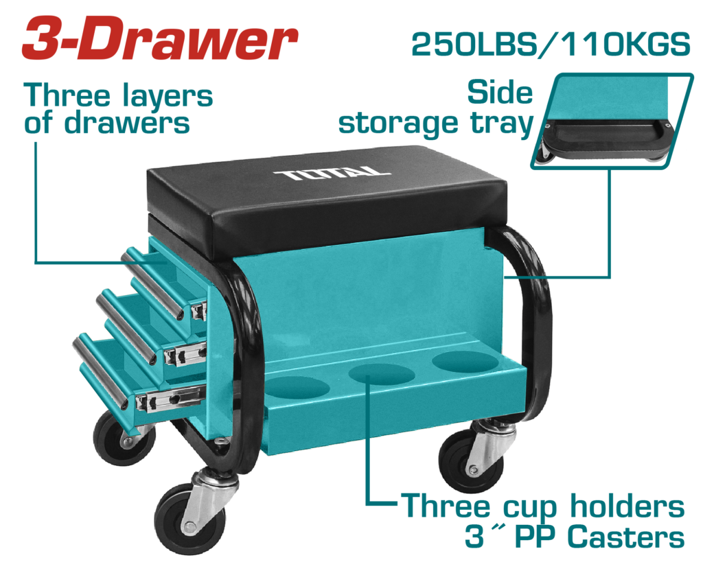 TOTAL Creeper Seat with Drawers – Rolling Workshop Seat (THCS103)