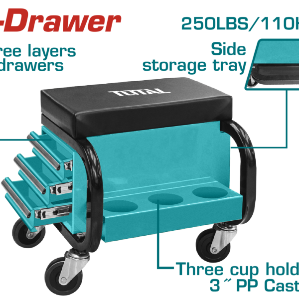 TOTAL Creeper Seat with Drawers – Rolling Workshop Seat (THCS103)