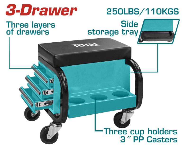 TOTAL Creeper Seat with Drawers – Rolling Workshop Seat (THCS103)