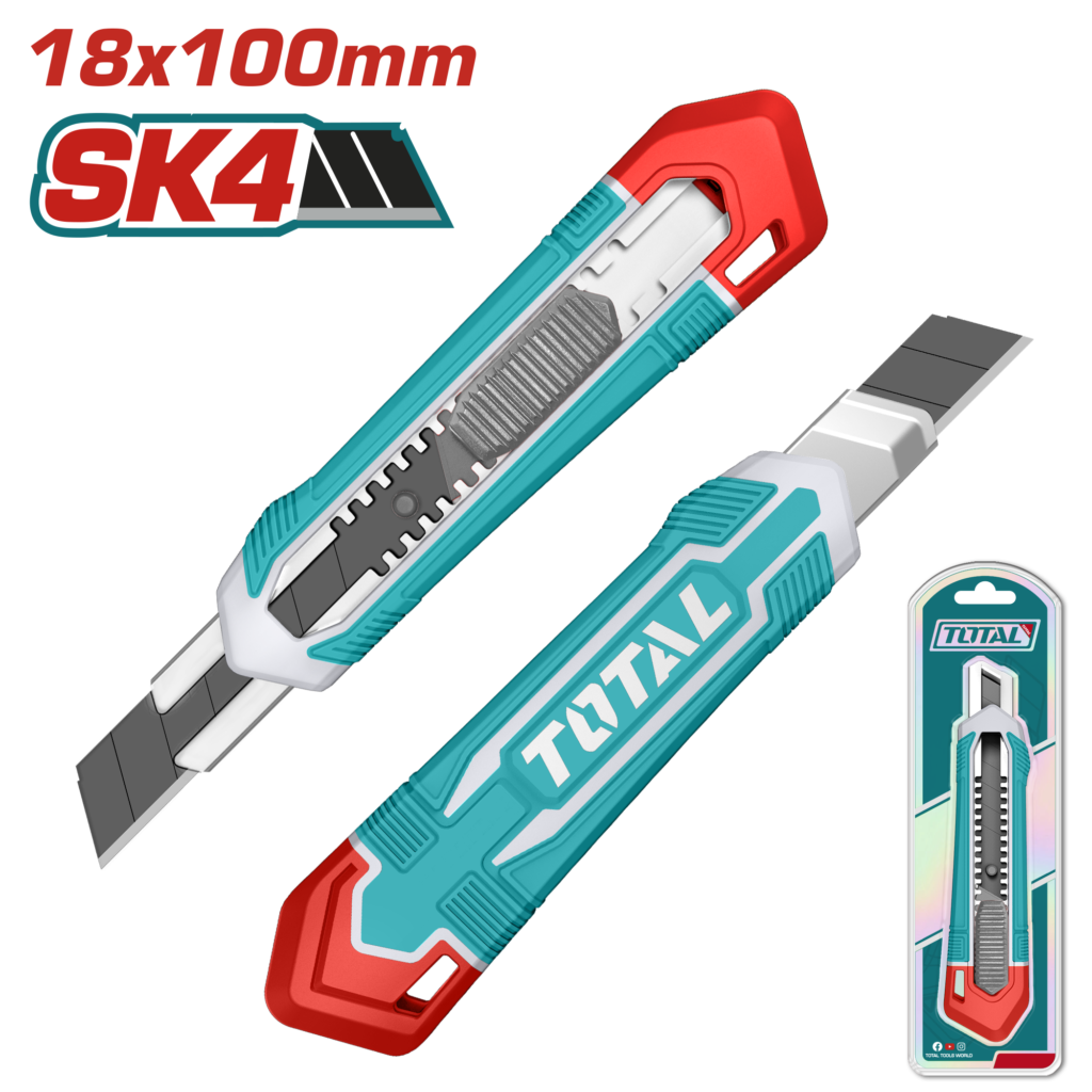 TOTAL Snap-Off Blade Knife 18mm – Utility Cutter with SK4 Blade (THT511815)