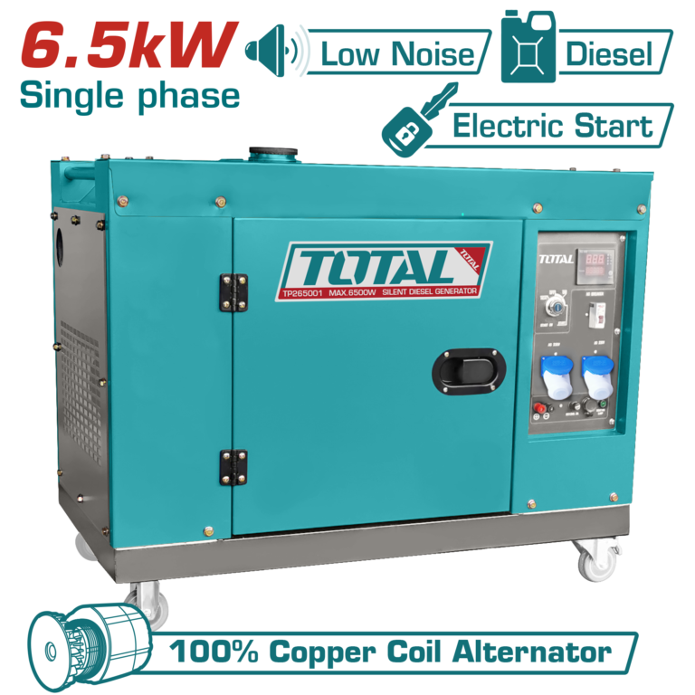 TOTAL Silent Diesel Generator 6.5kW – Single Phase Electric Start Generator (TP265001)