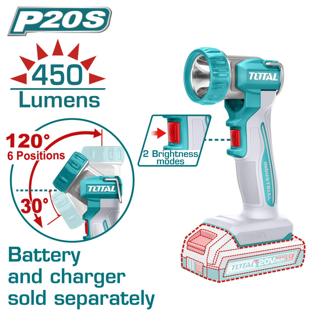 TOTAL Cordless Work Lamp 20V – 450 Lumens LED Portable Work Light (TWLI2058)