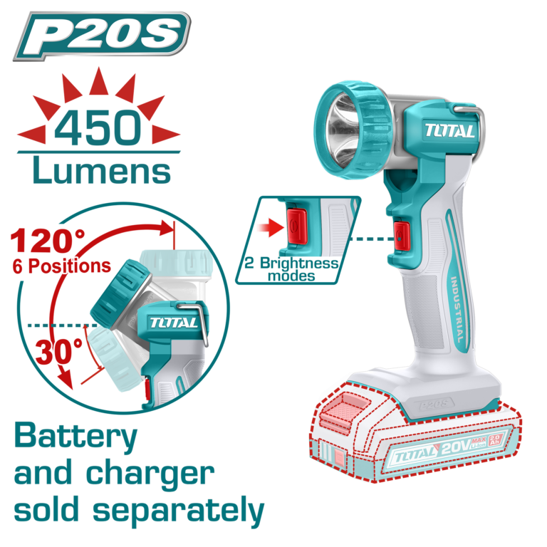 TOTAL Cordless Work Lamp 20V – 450 Lumens LED Portable Work Light (TWLI2058)