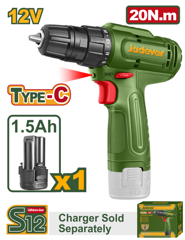ـJADEVER 12V Cordless Drill – 20Nm Compact Rechargeable Drill Driver (JDCDS518)