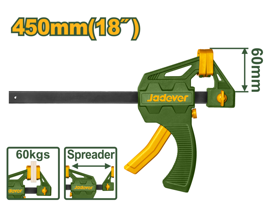 JADEVER Quick Bar Clamp 18" – 60×450mm One-Hand Woodworking Clamp (JDCP4318)