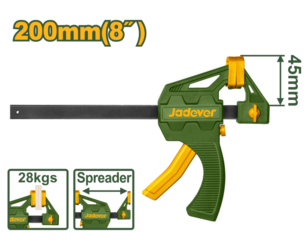 JADEVER Quick Bar Clamp 8" – 45×200mm One-Hand Woodworking Clamp (JDCP4388)
