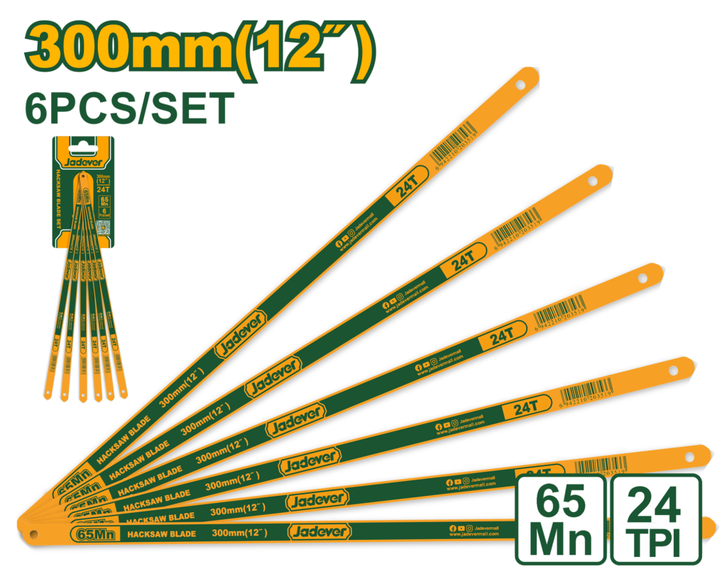 JADEVER Hacksaw Blades Set 300mm | 12" – 24T – 6 Pcs Metal Cutting Blades (JDHB2124)