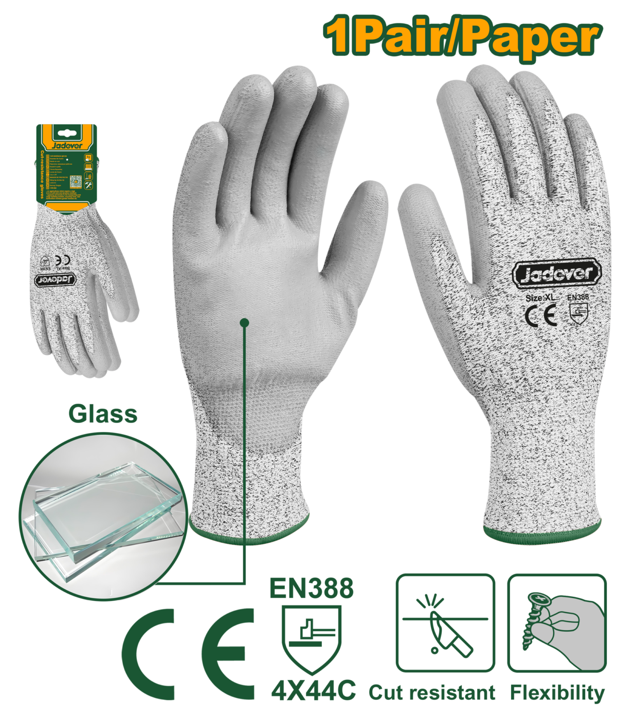 JADEVER Cut-Resistant Gloves XL – PU Coated Safety Work Gloves (JDPG1805)