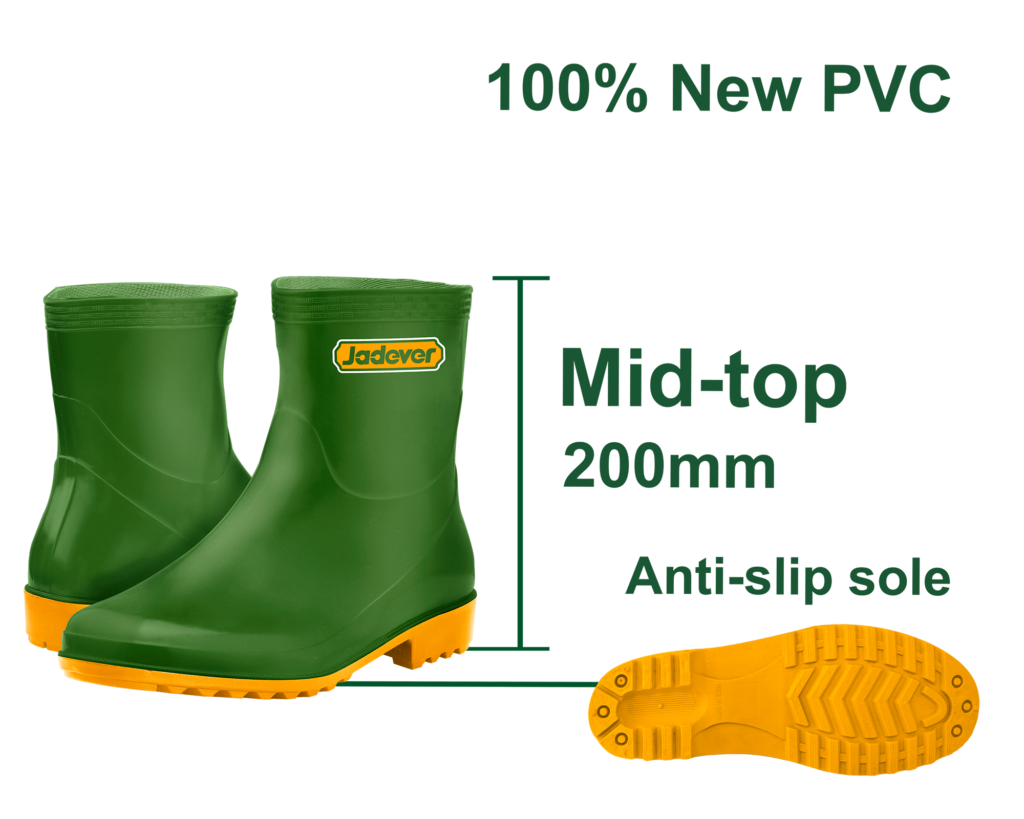 JADEVER PVC Rain Boots 20cm – 100% Waterproof Safety Rain Boots (JDRB3L)