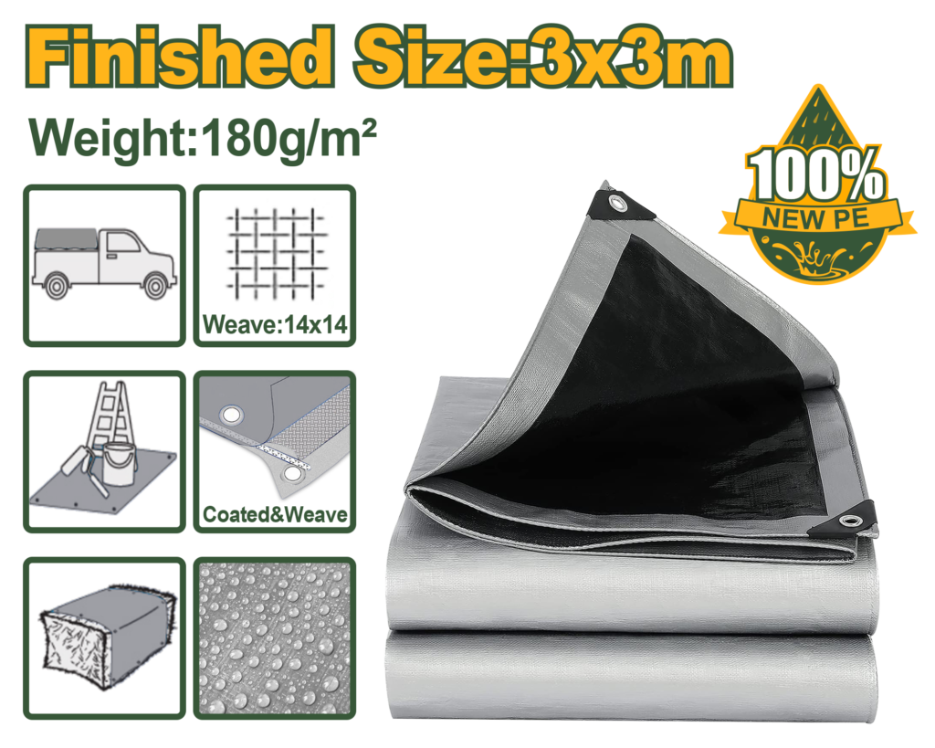 JADEVER Polyethylene Tarp 3×3m – Heavy Duty Waterproof PE Cover 180g/m² (JDTQ8033)
