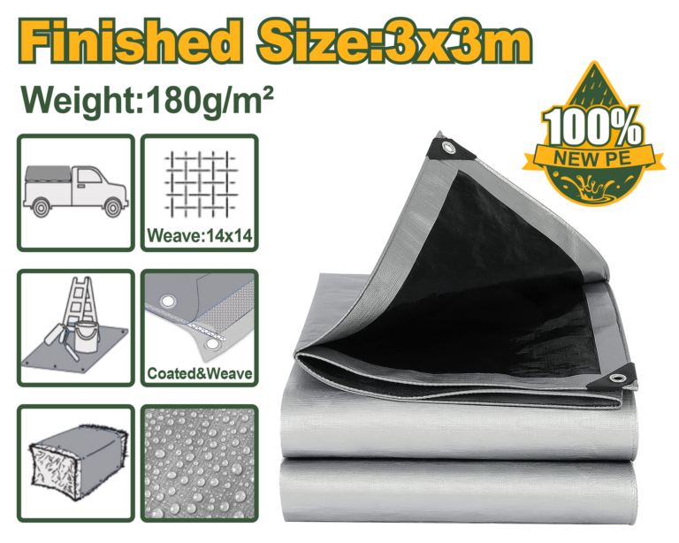 JADEVER Polyethylene Tarp 3×3m – Heavy Duty Waterproof PE Cover 180g/m² (JDTQ8033)